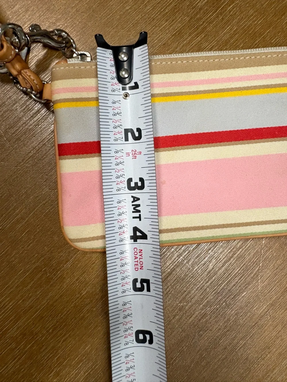 Coach Pink & Multicolor Stripe Wristlet with Daisy Charm